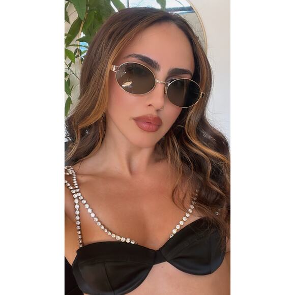 NEW Saint Laurent SL692 Oval Metal Sunglasses in Gold Green main image 6